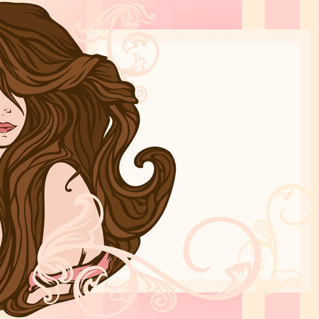 	beautiful girl with long hair card design with place for your textのイラスト素材