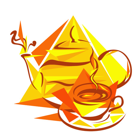 	tea pair design - cup and teapot bright outlines - breakfast in the sunny morningのイラスト素材