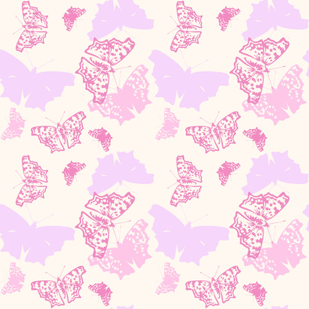 colorful pastel shades butterflies flying against yellow background - seamless patternのイラスト素材