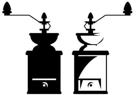 coffee grinder design - black and white outline and silhouetteのイラスト素材