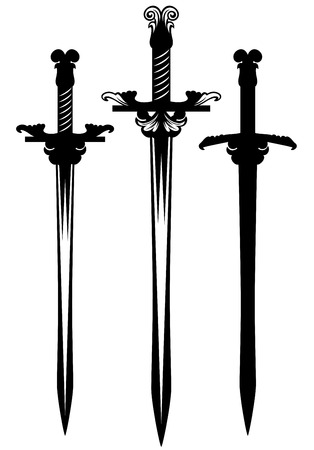 sword design collection - weapon black and white silhouette setのイラスト素材