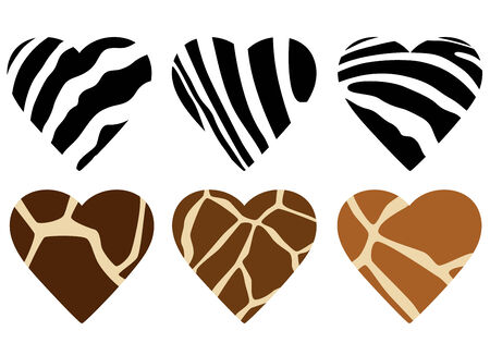 african wild animals hide print hearts のイラスト素材