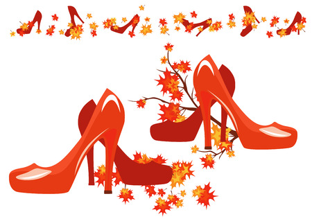autumn season shoes decor - bright vector fashion design elementsのイラスト素材