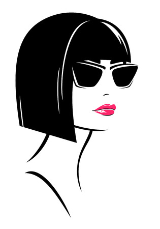 beautiful brunette woman with short page boy haircut wearing sunglasses - fashion vector designのイラスト素材
