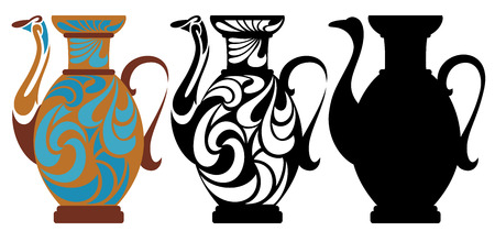 moroccan style jug design - vector outline and silhouetteのイラスト素材