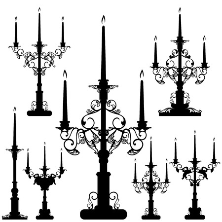 elegant candelabra black and white design set -  interior decor vector silhouette collectionのイラスト素材
