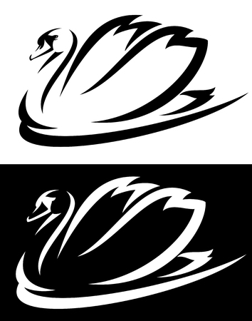 mute swan (Cygnus olor) bird black and white vector designのイラスト素材