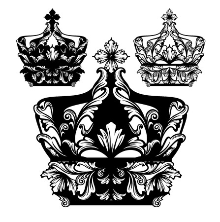 royal crown black and white design set - luxurious vector collectionのイラスト素材
