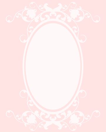 oval frame decorative floral design - pink and white vector compositionのイラスト素材