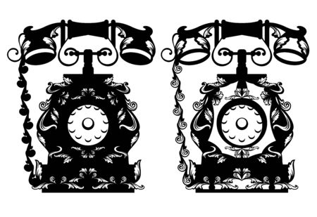 retro styled telephone design - black and white vector setのイラスト素材