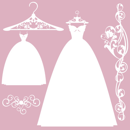 wedding dress design set - white vector silhouettes collectionのイラスト素材