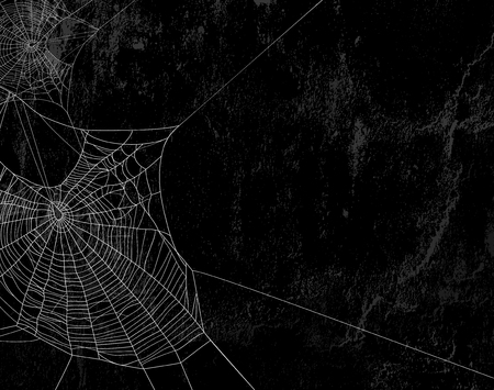 Spider web silhouette against black shabby wall - halloween theme spooky background with place for your textのイラスト素材