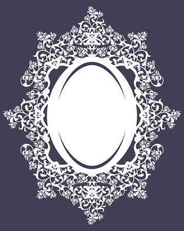 oval frame with floral roses ornament - white vector silhouette designのイラスト素材