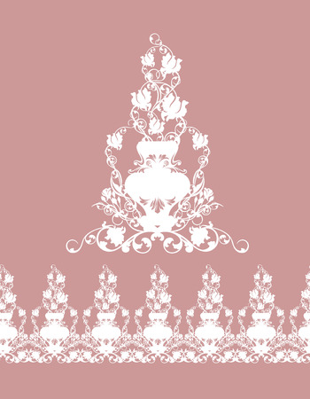 seamless border made of rose flowers in vases - white silhouette design of vintage gardenのイラスト素材