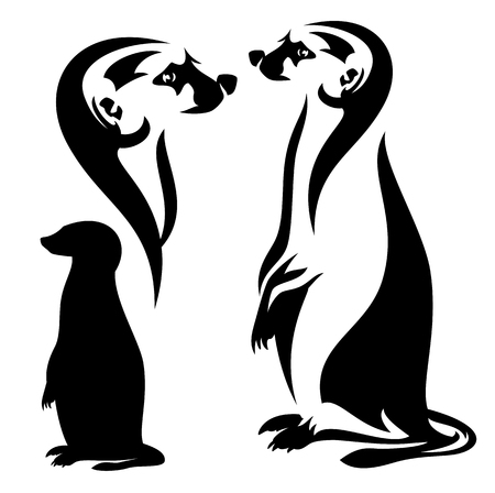 meerkat vector design set, black and white outline and silhouetteのイラスト素材