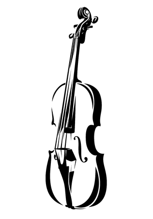 violin outline - black and white stringed musical instrument vector designのイラスト素材