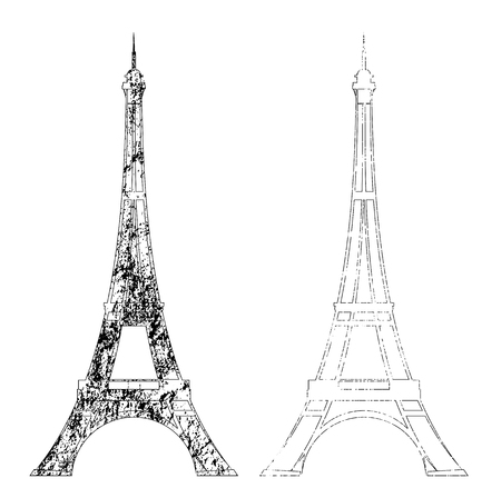 Eiffel tower textured outline - Paris symbol black and white vector design setのイラスト素材