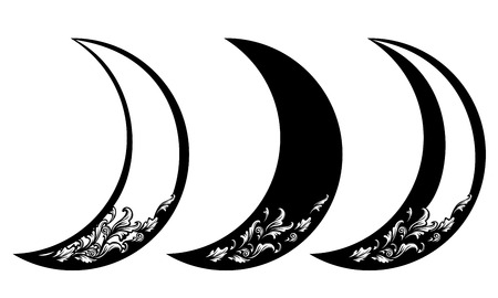 Crescent moon with floral ornament patternのイラスト素材
