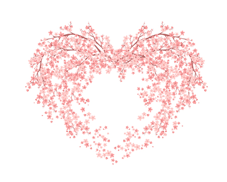 blooming flower heart made of sakura tree blossom - spring season love symbol vector designのイラスト素材