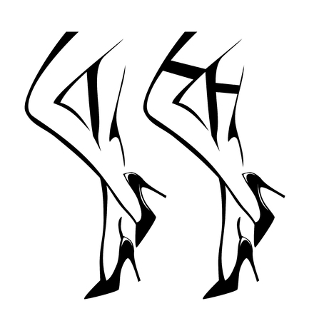 Sexy woman legs wearing high heels stiletto shoes and stockingsのイラスト素材