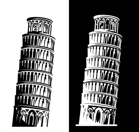 Leaning tower of pisa black and white vector silhouette design setのイラスト素材