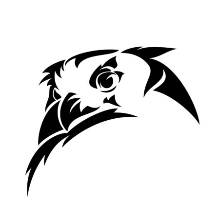 Wild eagle owl bird head simple black and whiteのイラスト素材