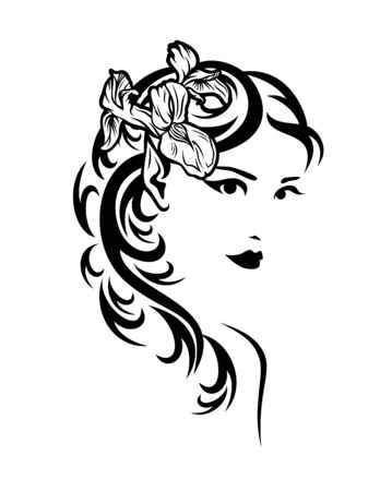 Beautiful elf woman with sharp ears and iris flower in hairのイラスト素材