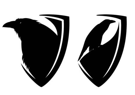 Black raven bird and heraldic shield on whiteのイラスト素材