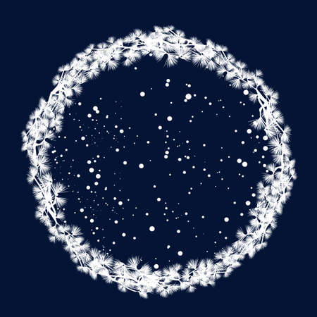 winter holidays seasonal frame made of pine tree branches and falling snow - copy space white vector silhouette designのイラスト素材