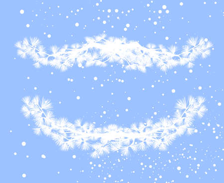 winter season holidays pine branches design elements - vector silhouette outlines of coniferous tree border under snowfallのイラスト素材