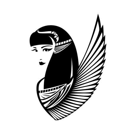 Beautiful young goddess head and bird wing - ancient Egyptian beautyのイラスト素材