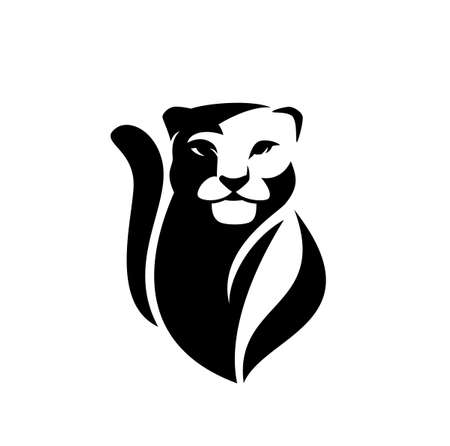 snow leopard or wild puma black and white vector outline portrait - animal head simple monochrome designのイラスト素材