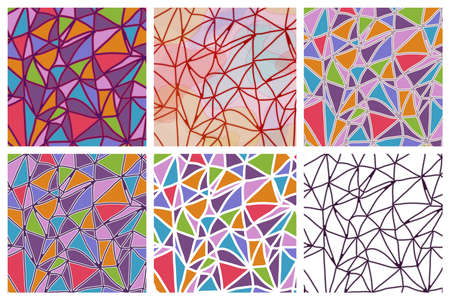 set of seamless triangles patterns in different colorsのイラスト素材