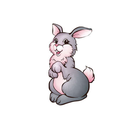 Vector illustration of hare in cartoon style on transparent backgroundのイラスト素材