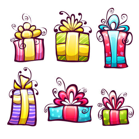 Vector set of brightly gift cartoon box.のイラスト素材