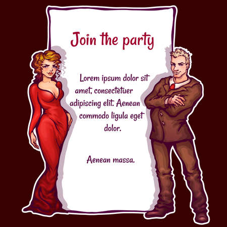 Vector illustration of elegant party invitation with man and woman.のイラスト素材