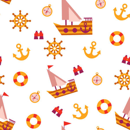 Vector seamless pattern with sea travel elements.のイラスト素材