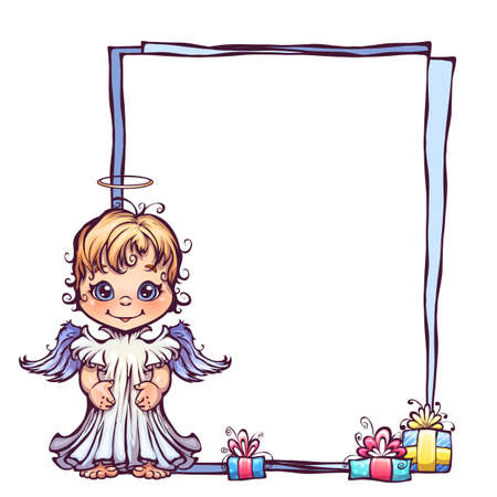 Vector illustration of cute angel with frame.のイラスト素材