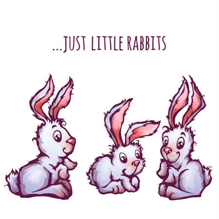 Set of cartoon cute rabbits. Vector illustration.のイラスト素材