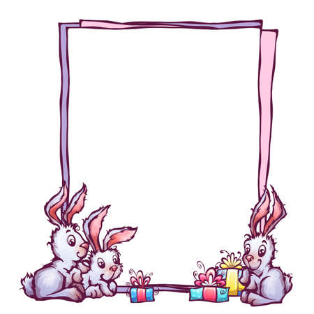 Vector banner with three cute cartoon rabbits.のイラスト素材