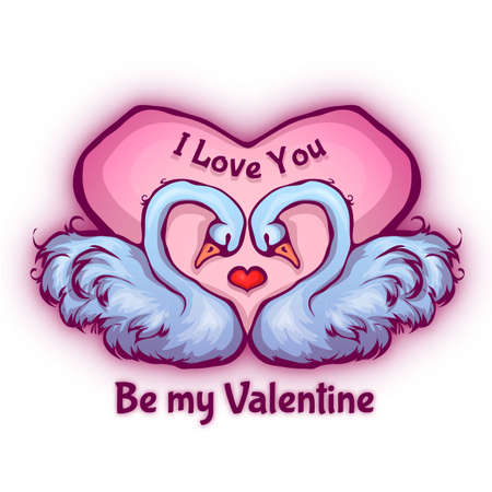 Vector illustration with heart and two swans.のイラスト素材