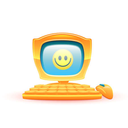 Vector illustration of yellow computer with smile.のイラスト素材