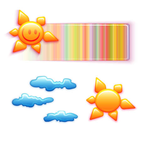 Vector rainbow banner with smiley sun and some clouds.のイラスト素材
