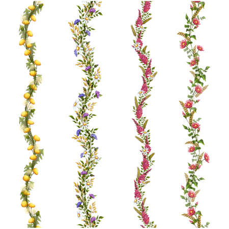 Vector 4 floral seamless pattern and Pattern Brushesのイラスト素材