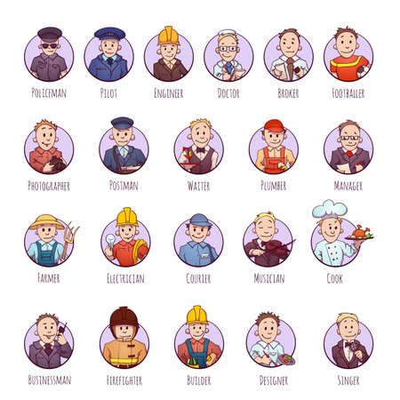 Vector set of business people, such as policeman, doctor, worker and other.のイラスト素材