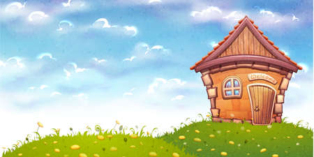 Vector illustration of cartoon home on meadow.のイラスト素材