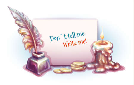 Vector banner with candle, money and feather.のイラスト素材