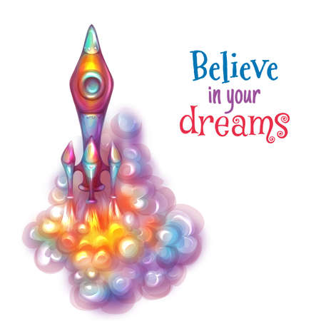 Vector illustration of brightly rocket with label.のイラスト素材