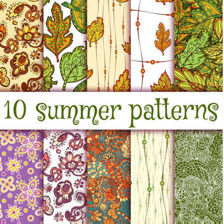 Vector set of handmade seamless summer patterns.