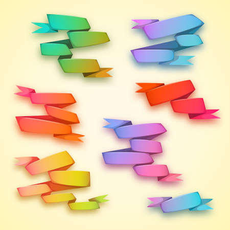 Vector set of curved ribbon rainbow paper banners.のイラスト素材